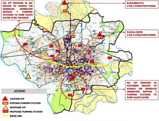 Location of existing and proposed sewage treatment systems and problem areas. Source: GIZ (2011, City Level Strategy)